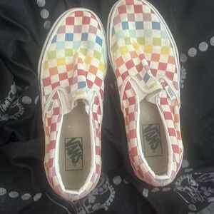 Rainbow Checkered Slip-On Vans